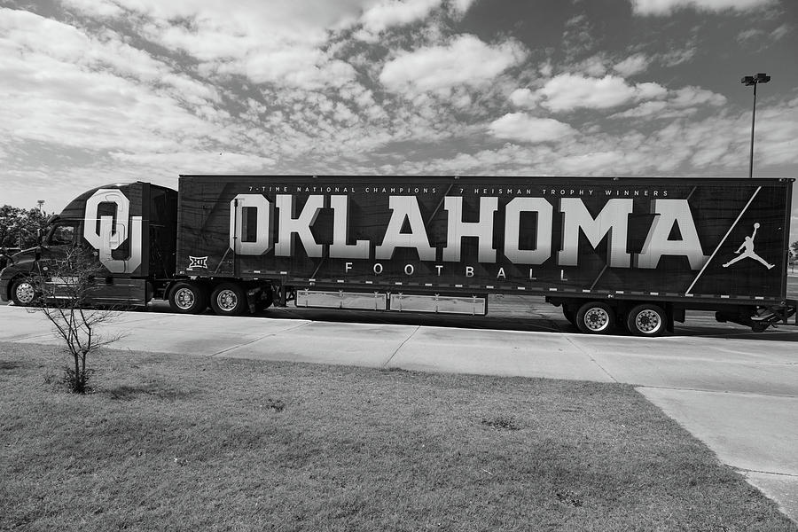 University of Oklahoma football semi truck in black and white Photograph by Eldon McGraw