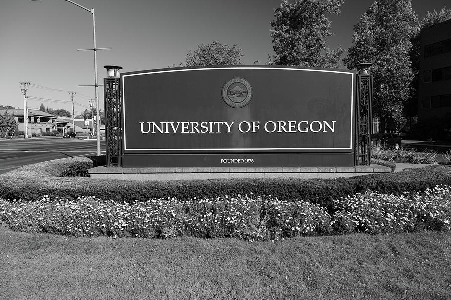 University of Oregon sign in black and white Photograph by Eldon McGraw