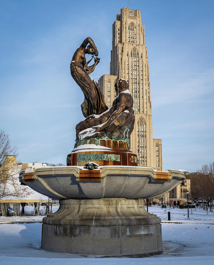 University Of Pittsburgh Cathedral Of Learning Winter Print Photograph by Aaron Geraud