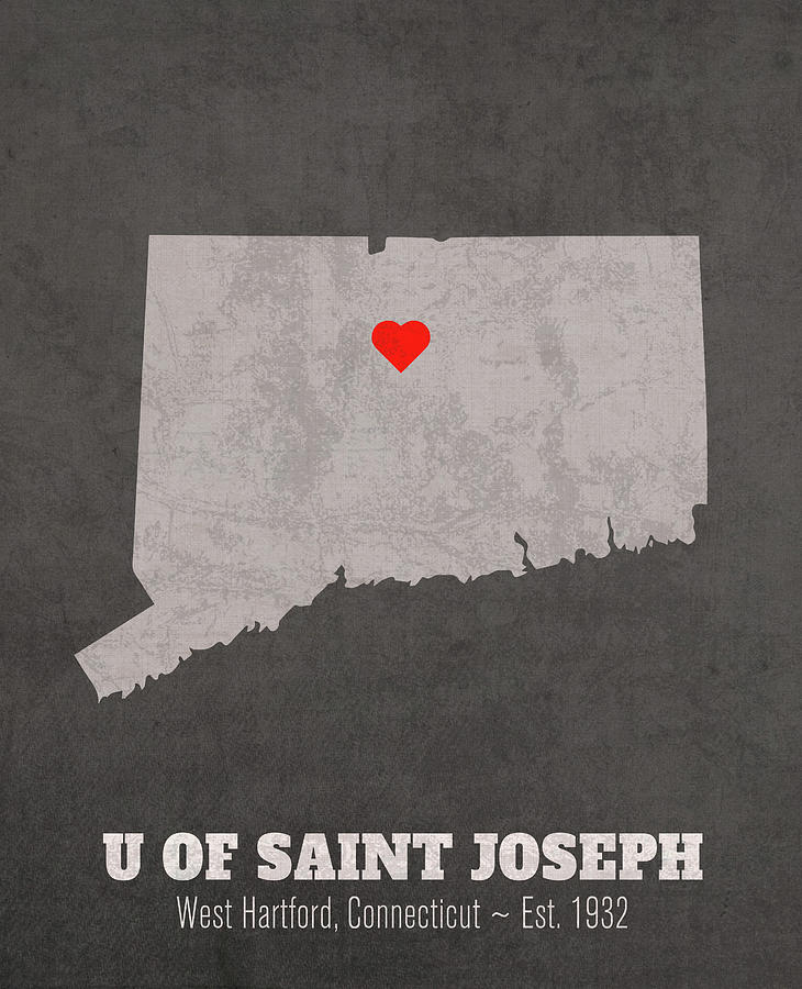 Map Mixed Media - University of Saint Joseph West Hartford Connecticut Founded Date Heart Map by Design Turnpike