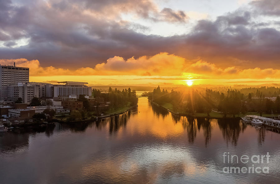 University of Washington Montlake Cut Sunrise Photograph by Mike Reid
