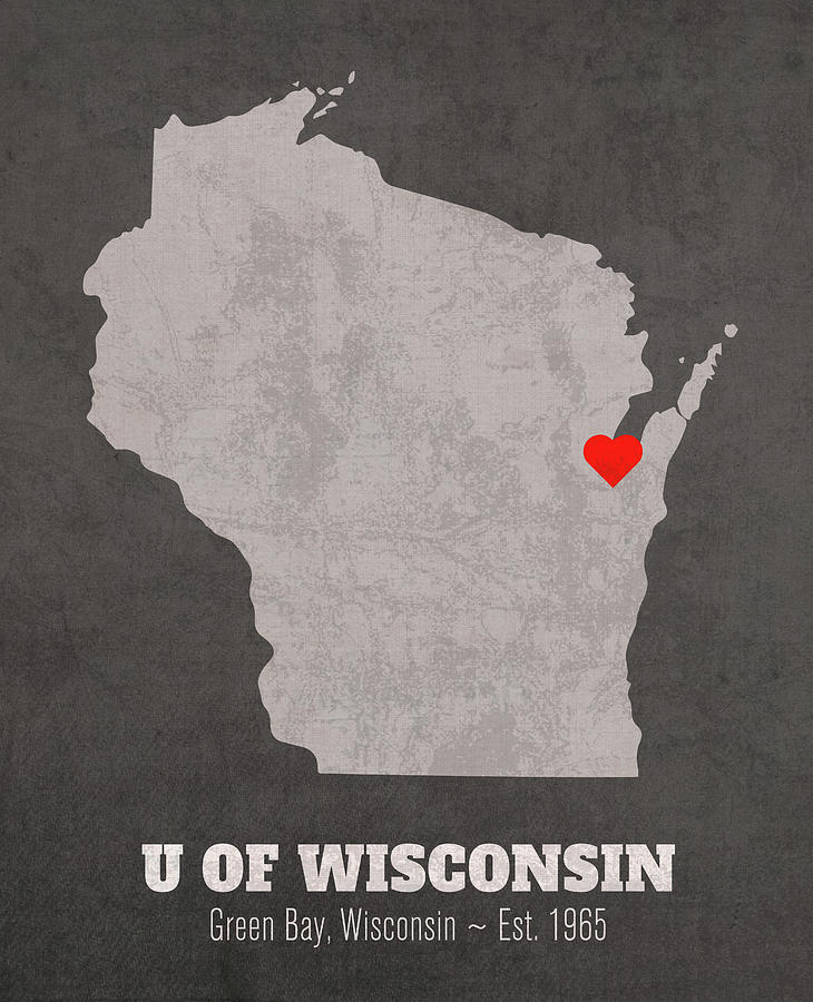 University Of Wisconsin Mixed Media - University of Wisconsin Green Bay Wisconsin Founded Date Heart Map by Design Turnpike