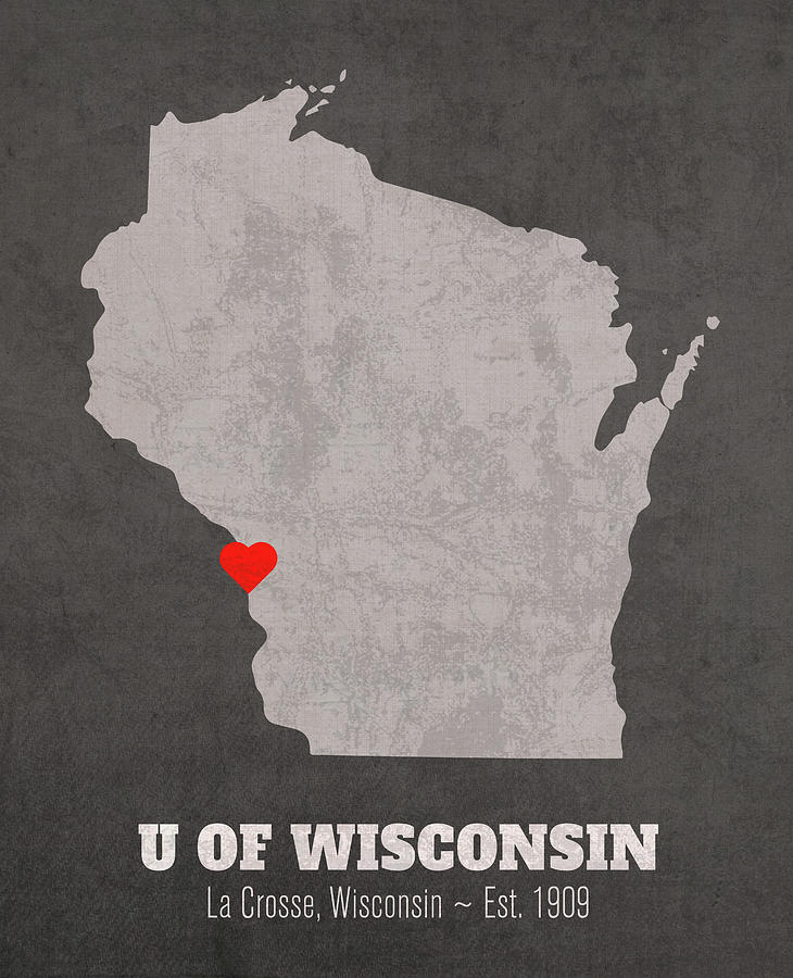 University Of Wisconsin Mixed Media - University of Wisconsin La Crosse Wisconsin Founded Date Heart Map by Design Turnpike