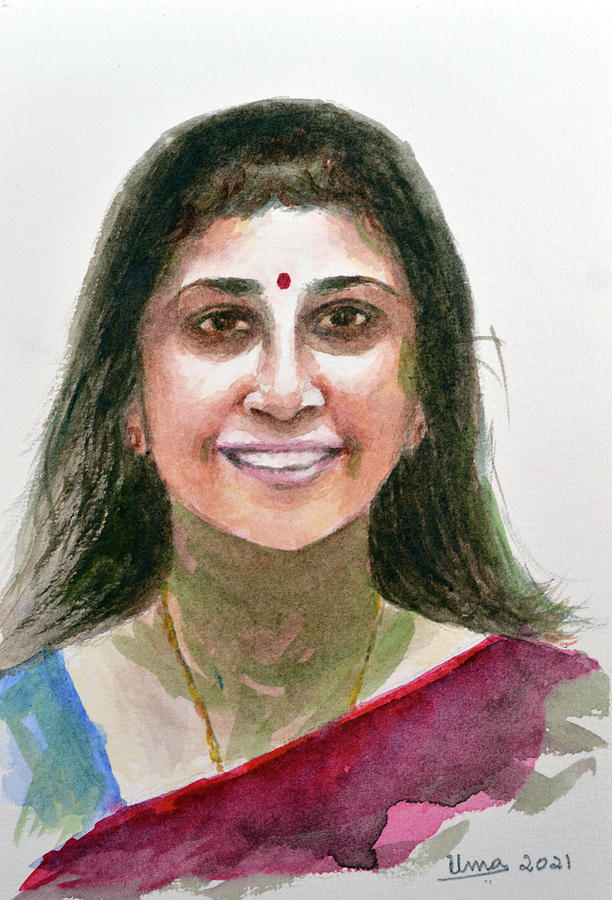 Portrait Painting - Unknown woman 19 by Uma Krishnamoorthy