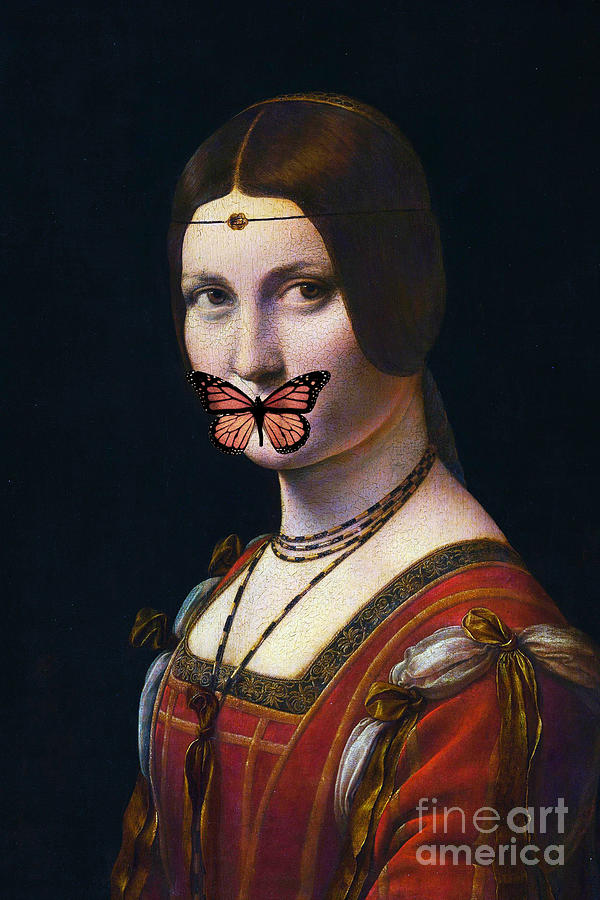 Leonardo Da Vinci Painting - Silenced, Unknown Woman with a butterfly by Delphimages Photo Creations