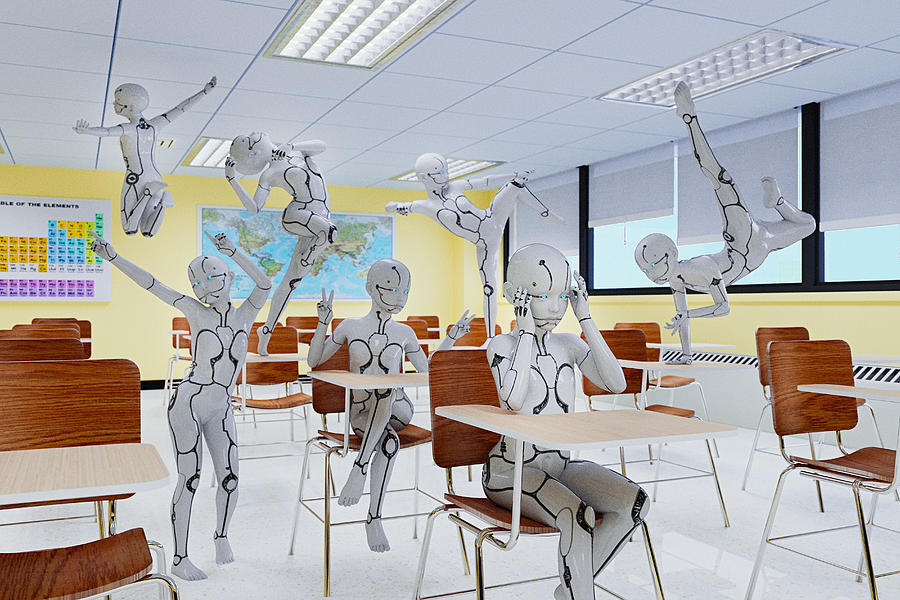 Unruly robot children in classroom Photograph by Donald Iain Smith