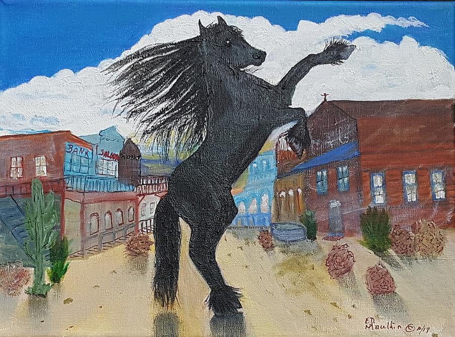Untamed Spirit Exiting Ghost Town Painting by Elizabeth Dale Mauldin