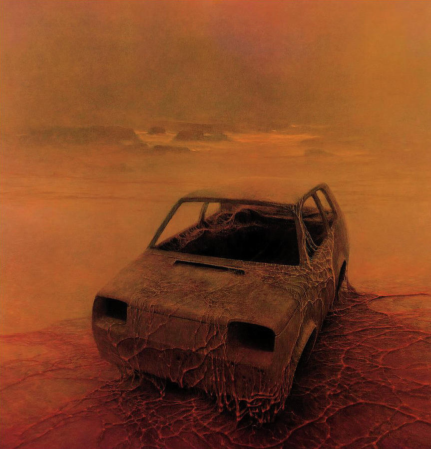 Untitled - Abandoned Car Painting HD Painting by Zdzislaw Beksinski ...