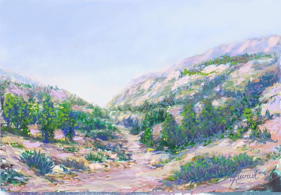 Trail  to the mountain  Painting by Laila Awad Jamaleldin