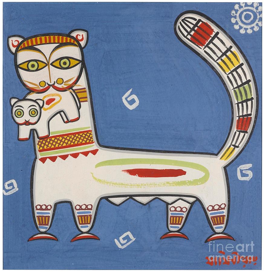 Untitled Cat with Kitten Painting by Jamini Roy - Fine Art America