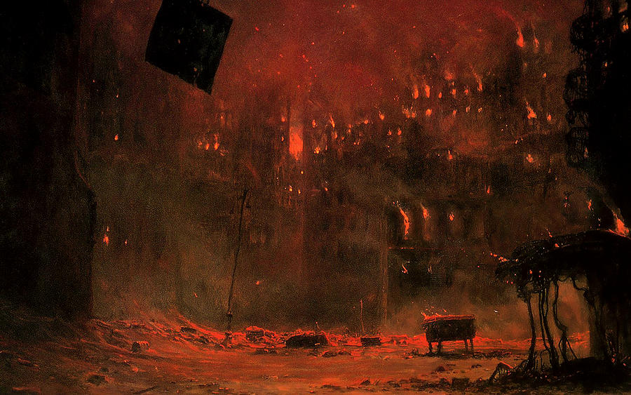 Surrealism Painting - Untitled - City On Fire by Zdzislaw Beksinski