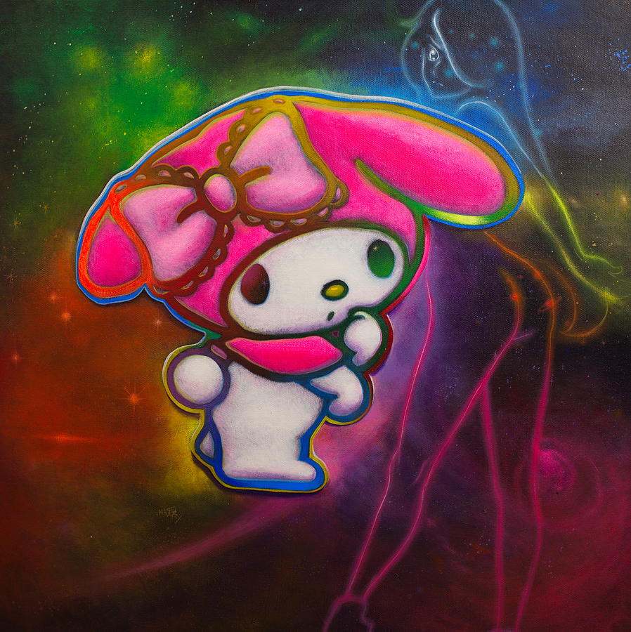 Meditation with My Melody of Sanrio in acid universe Painting by Michael Andrew Law Cheuk Yui