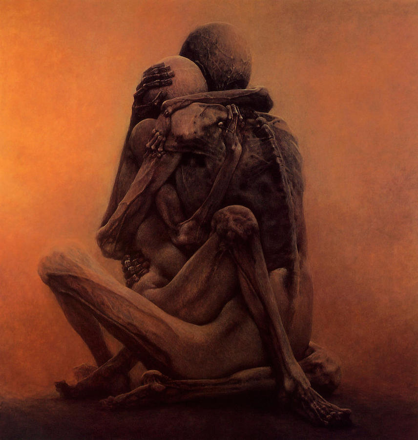 Skull Painting - Untitled - The Lovers by Zdzislaw Beksinski