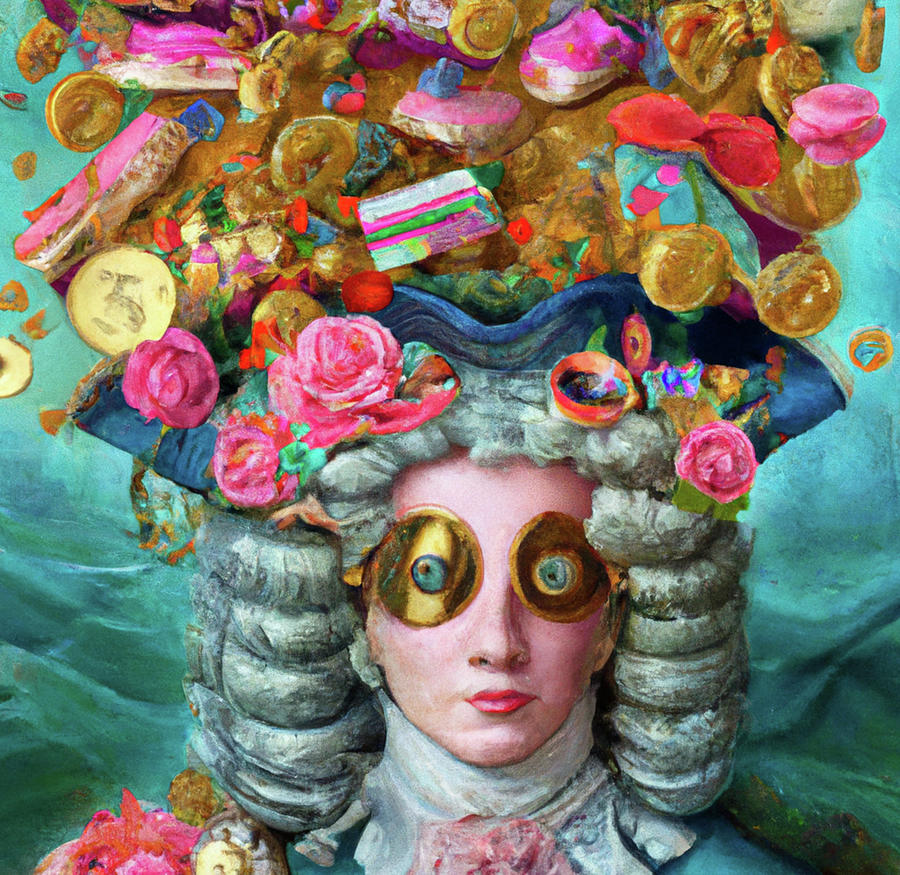 Unusual Steampunk Woman With Floral Top Hat, Goggles Portrait 09 Print Painting