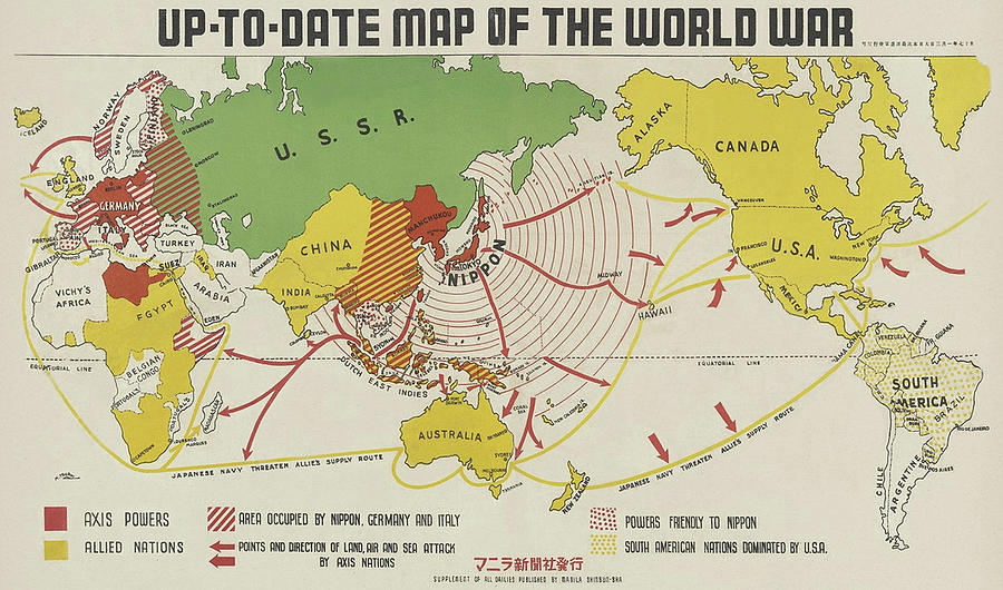 Up to date Map of the World War. 1942. by Manila Shinbun-sha. Digital ...