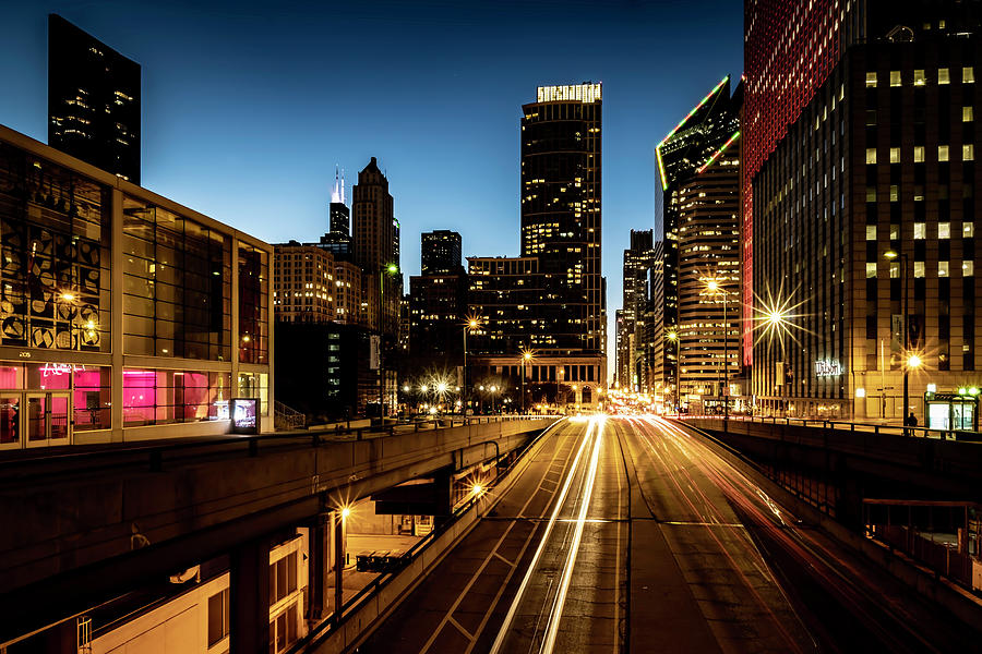Upper and Lower Randolph Street at blue hour  Photograph by Sven Brogren