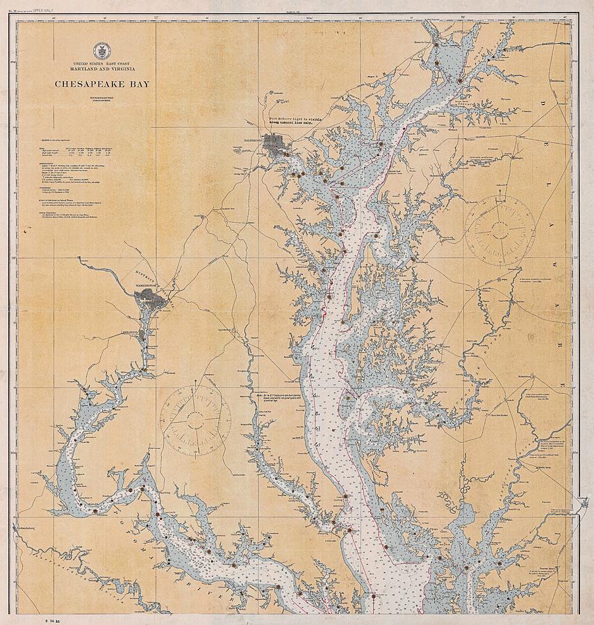 Upper Chesapeake Bay 1914, Vintage U.S. Nautical Chart Digital Art by Nautical Chartworks
