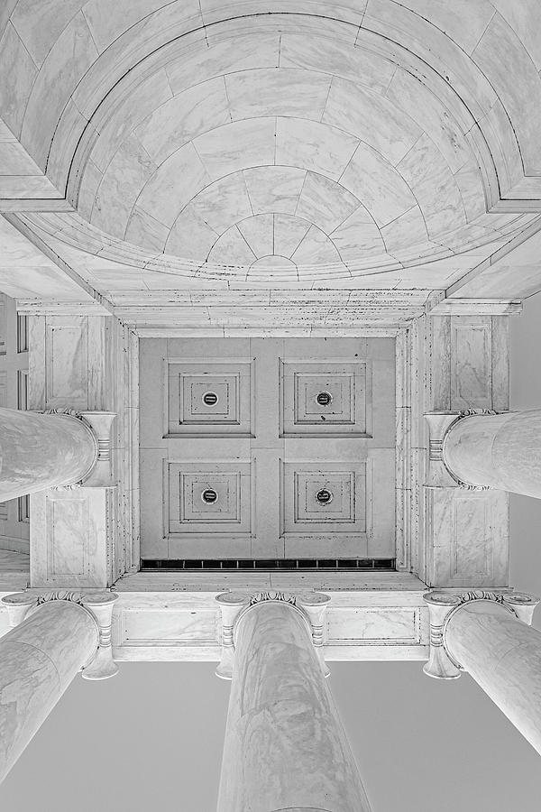 Upper Details At The Jefferson Memorial BW Photograph by Susan Candelario