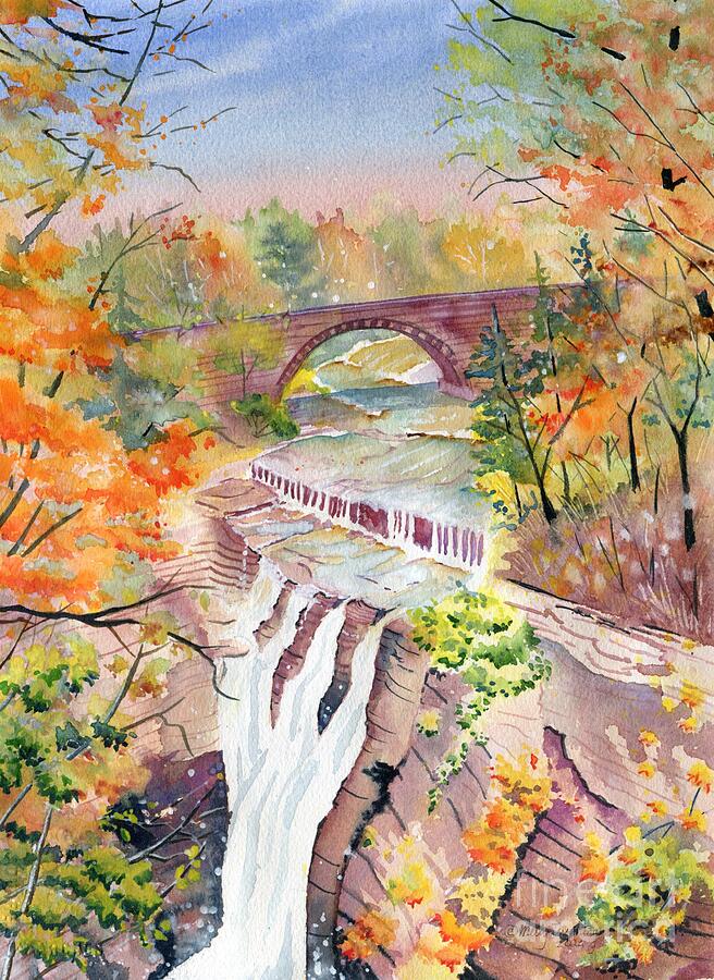 Upper Falls at Taughannock Falls Ithaca  Painting by Melly Terpening