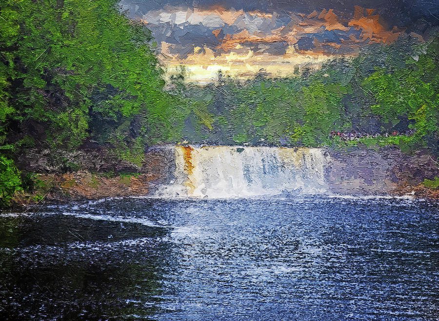 Upper Falls Sunset Tahquamenon Painting by Dan Sproul