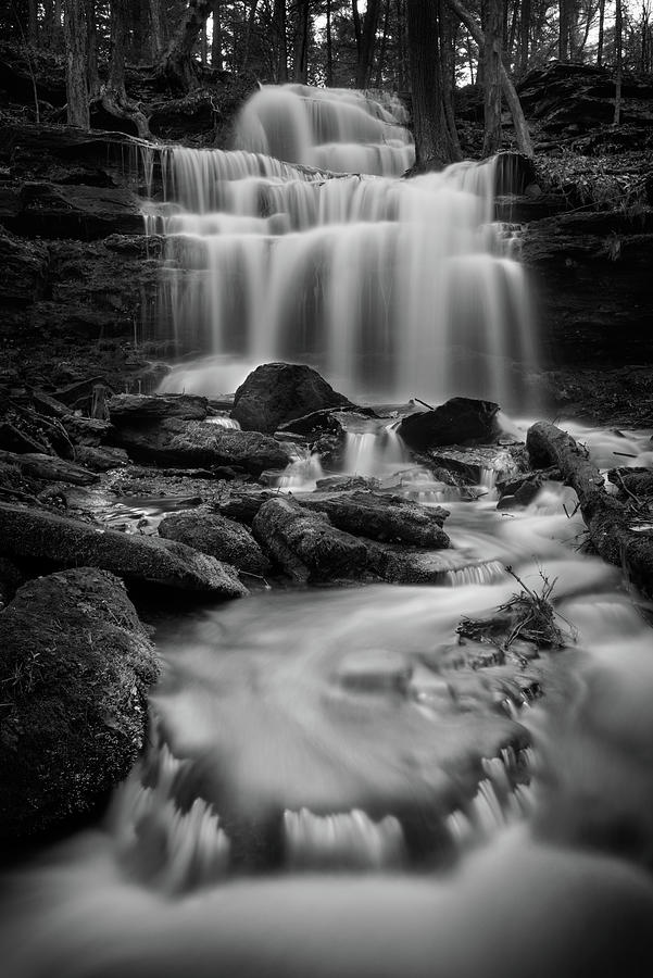Upper Gunn Brook Falls in Black and White Photograph by Kristen Wilkinson
