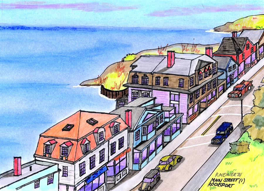 Upper Main Street- Rockport Drawing by Paul Meinerth