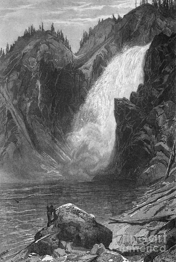 Upper Yellowstone Falls Drawing by Thomas Moran and SV Hunt