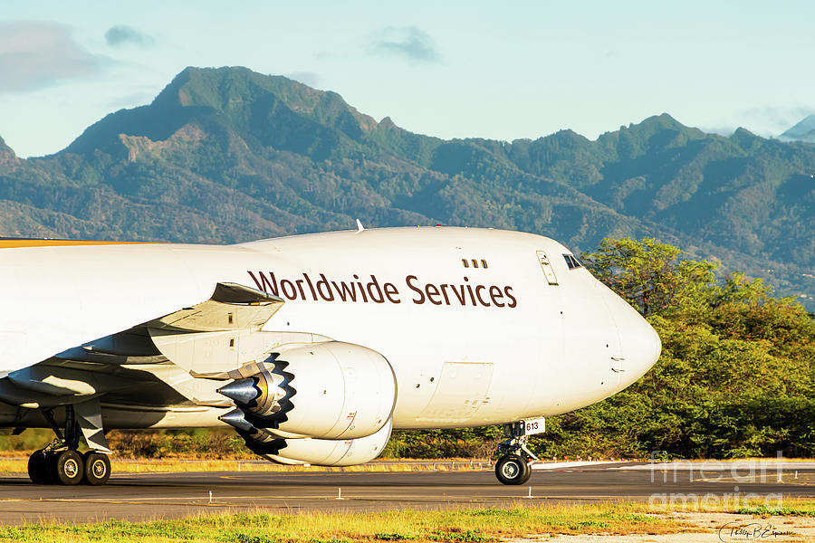 UPS Boeing 747 N613UP washed out by the sunrise in Honolulu Hawaii Photograph by Phillip