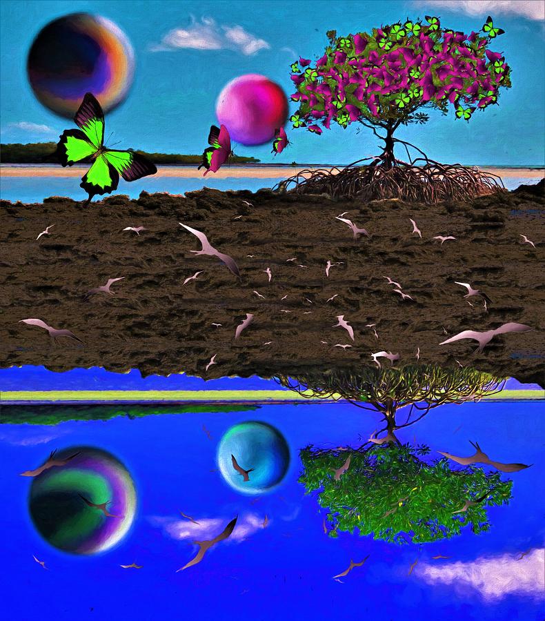 Tree Mixed Media - Upside-down Surreal World Day And Night by Joan Stratton