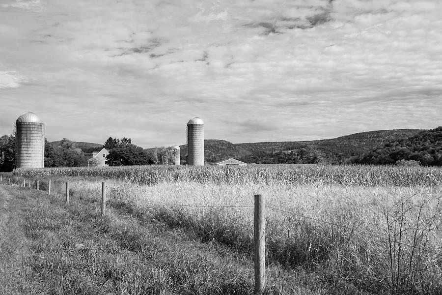 Upstate New York Farm Country - Black and White Digital Art by Angie Tirado