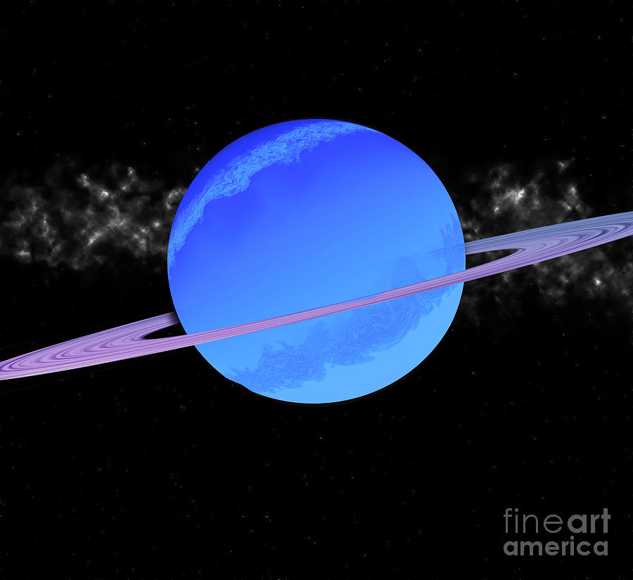 Uranus With Her Rings And Blue Color In Deep Space Digital Art