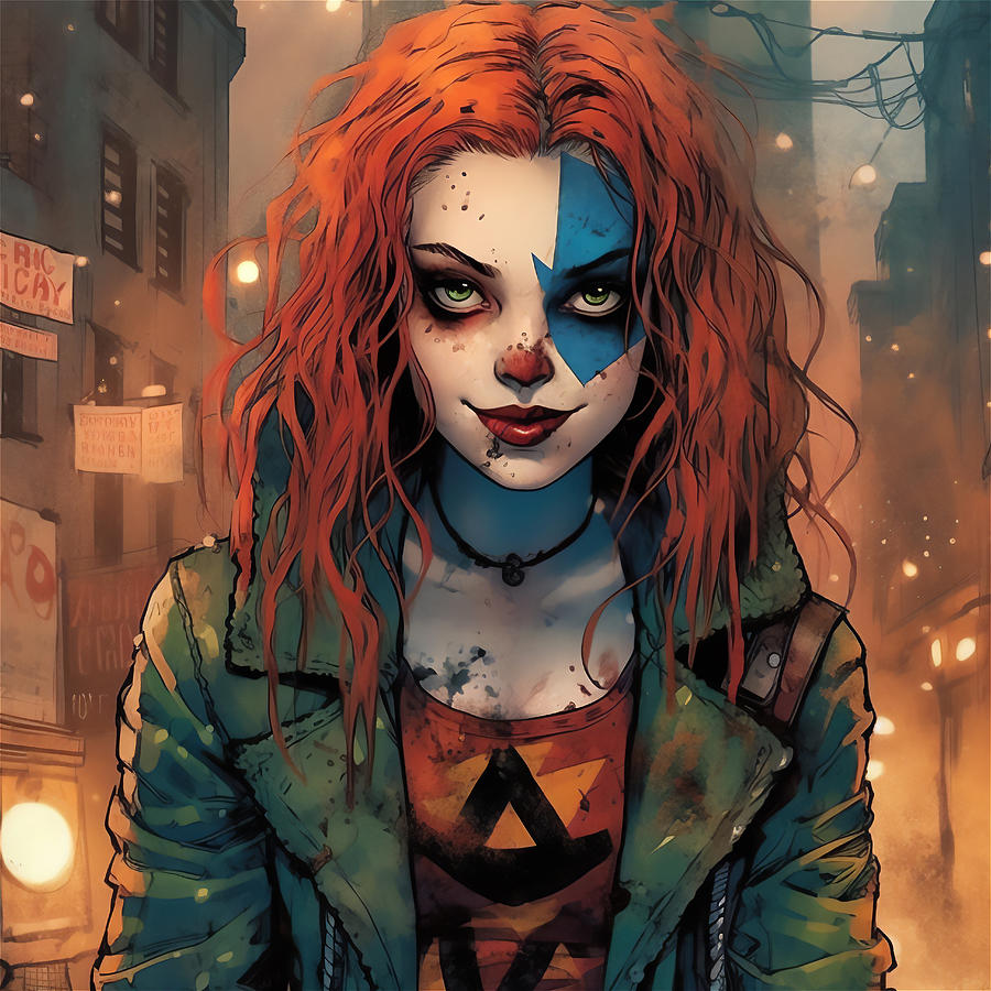 Urban cyberpunk joker girl Digital Art by Jim Brey - Fine Art America