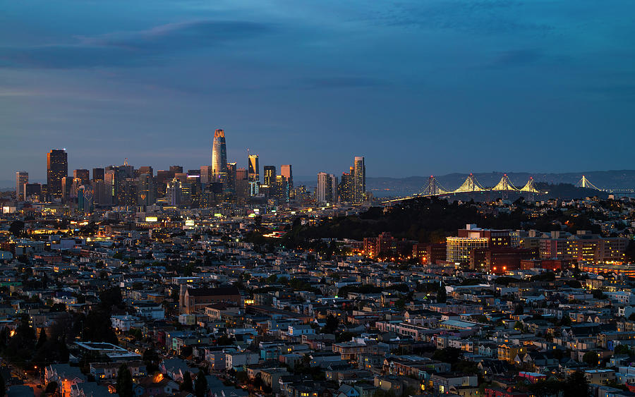 San Francisco Skyline Photograph - Urban Dreams - Bernal Heights Twilight Over San Francisco by Alexander Sloutsky