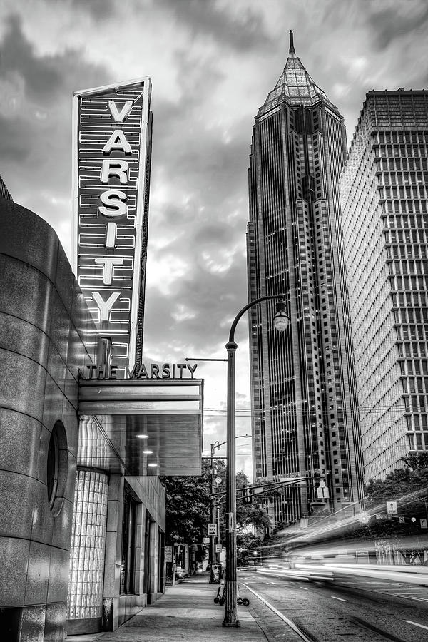 Urban Flavor Of Atlanta At The Varsity - Black And White Photograph by Gregory Ballos