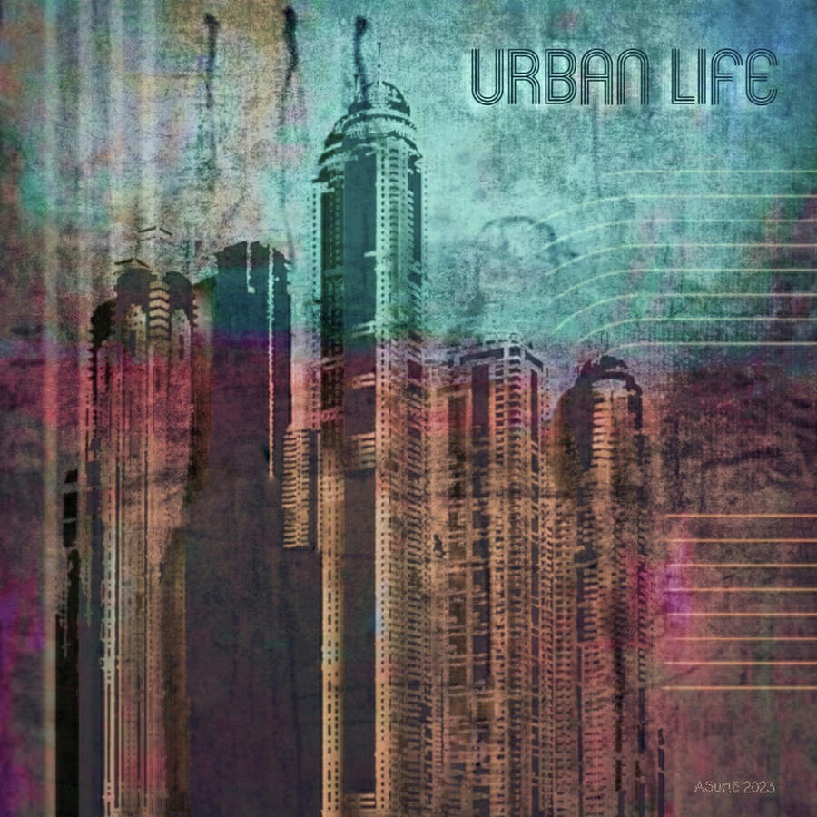 Urban Life. Cityscape Abstract In Teal And Rust Digital Art