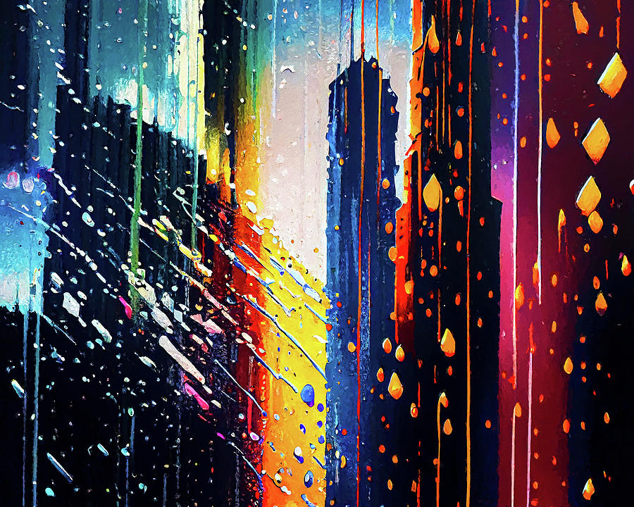 Urban Reflections - Rain-streaked Cityscape Digital Art by Mark Tisdale