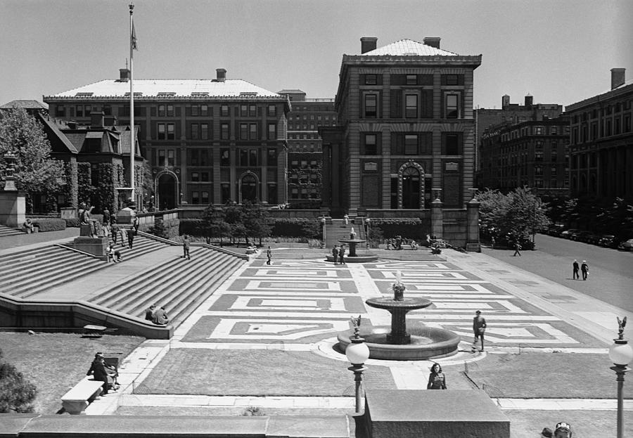 Urban scene with fountain on square Photograph by George Marks