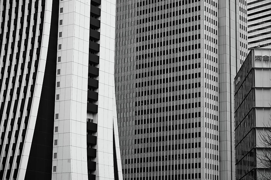 Urban Tokyo Geometry - Shinjuku Skyscrapers in Monochrome Photograph by Matthias Hauser Urban Tokyo Geometry - Shinjuku Skyscrapers in Monochrome Photograph by Matthias Hauser