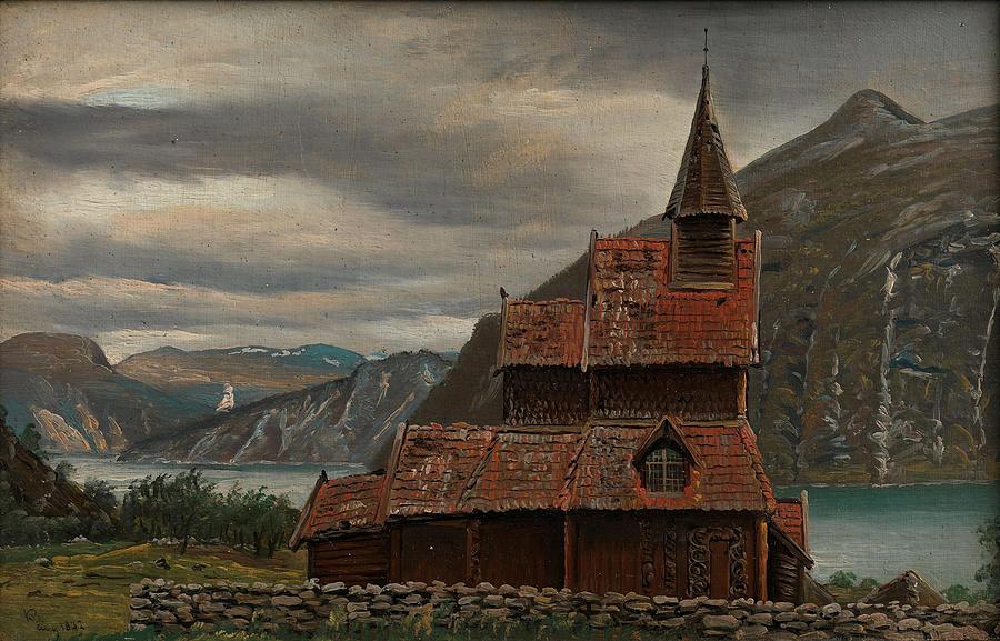 Madonna Drawing - Urnes Stave Church in Sogn  art by Knud Baade Norwegian
