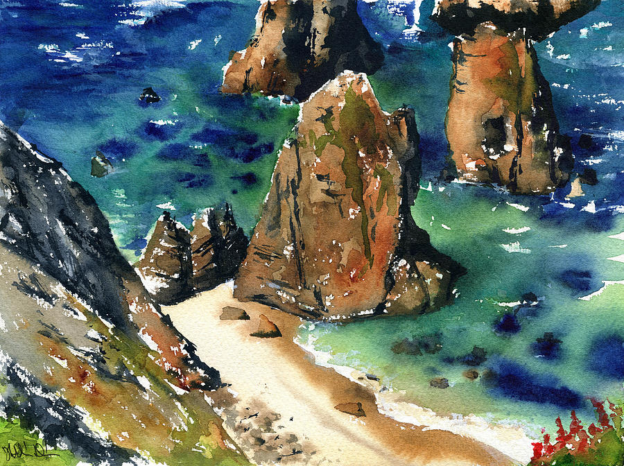 Nature Painting - Ursa Beach in Sintra Portugal by Dora Hathazi Mendes