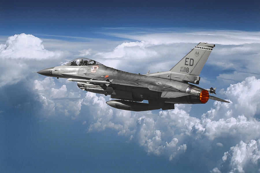 U.S. Air Force F-16C Among the Clouds Mixed Media by Erik Simonsen