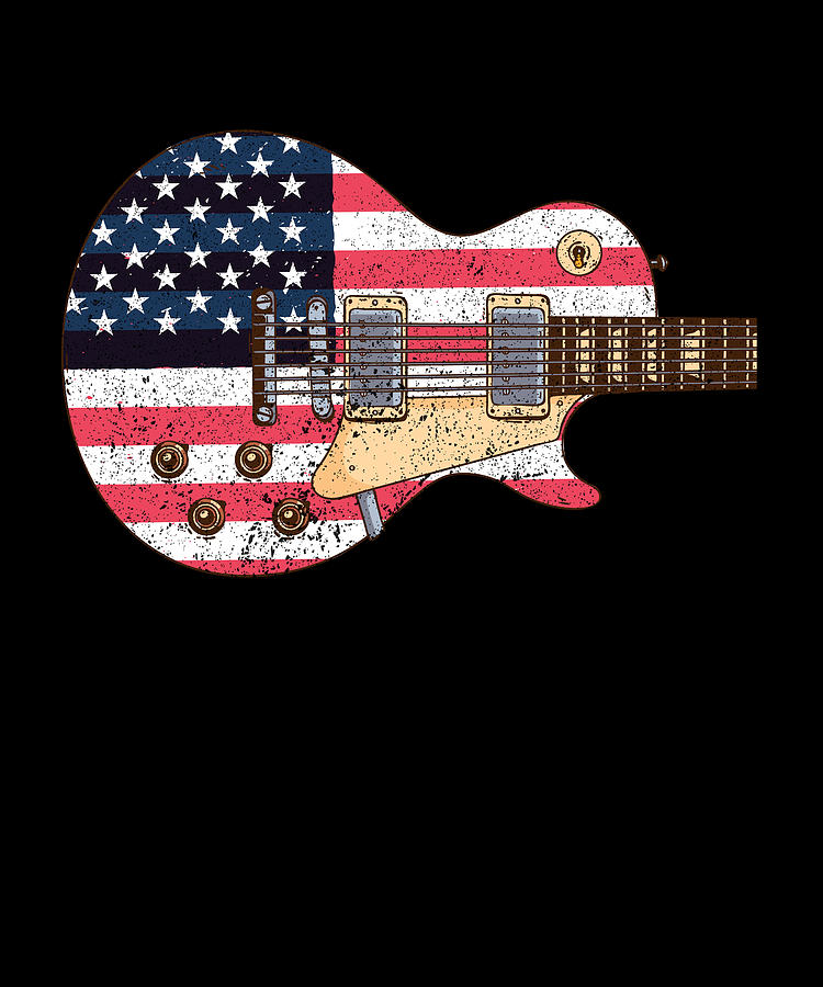 US American Flag Guitar Musician Distressed Digital Art by Maximus