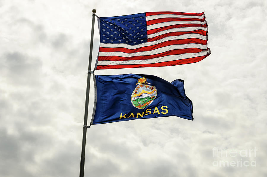 US and Kansas Flags Photograph by Sue Smith