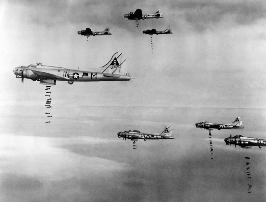 Us Army Air Corps Planes Dropping Bombs - Germany - 1945 Photograph