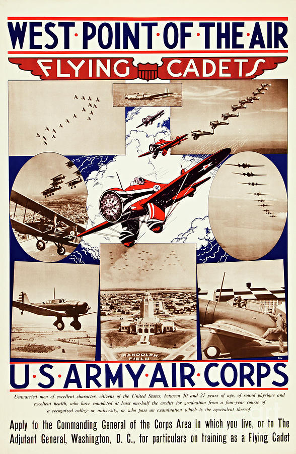 US Army Air Corps West Point of the Air Flying Cadets 1939 Recruiting Poster Painting by Peter Ogden
