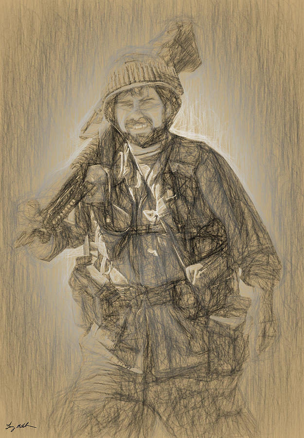 US Army Gunner Sketch Digital Art by Tommy Anderson