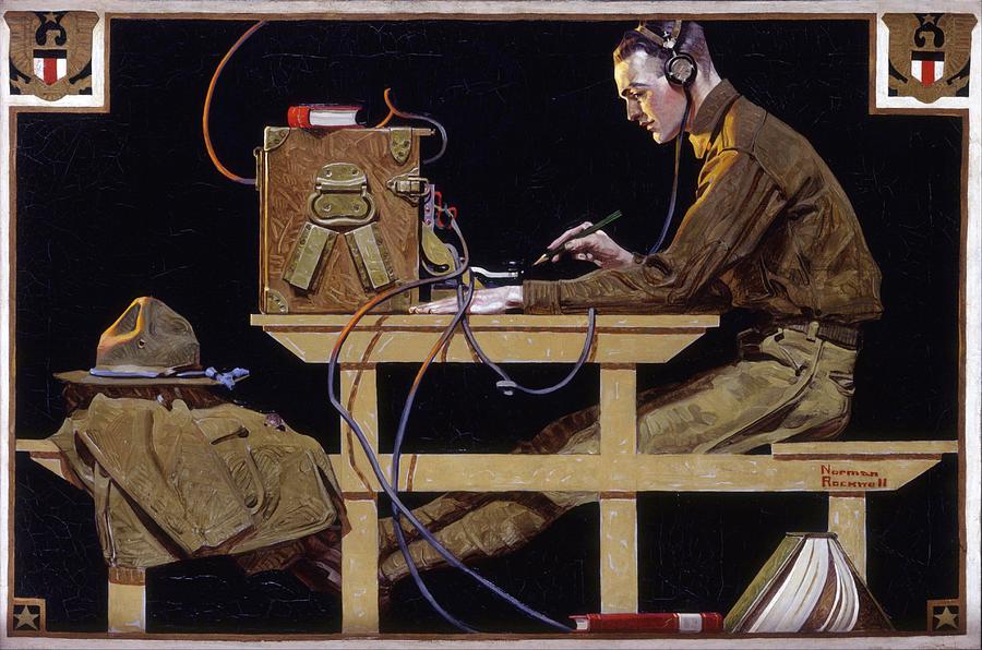 Norman Rockwell Painting - US Army Teaches a Trade GI Telegrapher by Norman Rockwell