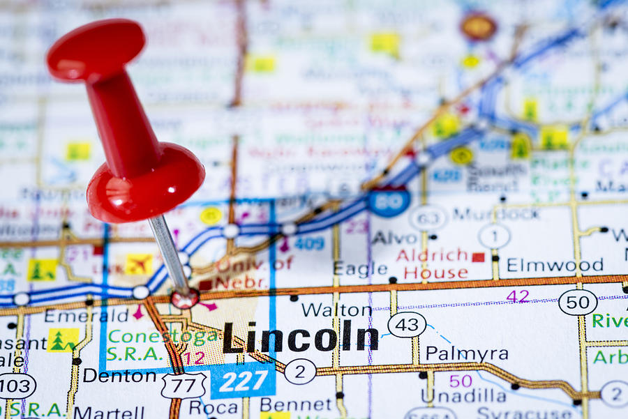 US capital cities on map series: Lincoln, Nebraska, NE Photograph by Ilbusca