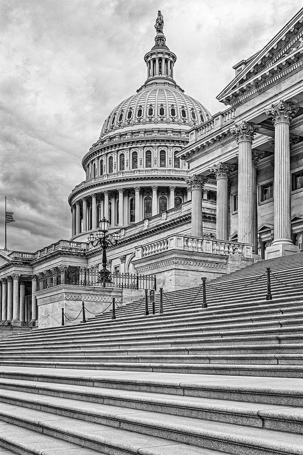US Capitol Building II  BW Photograph by Susan Candelario