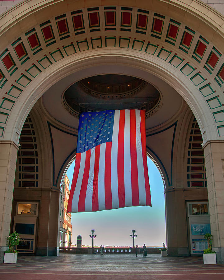 Us Flag At The Boston Harbor Hotel Photograph